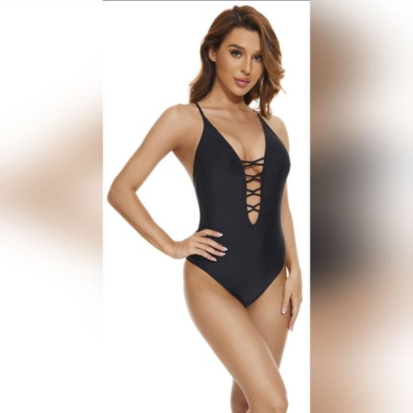 Lizens One Piece Black Monkini Swimsuit New With Tags  Size Small - Picture 4 of 11